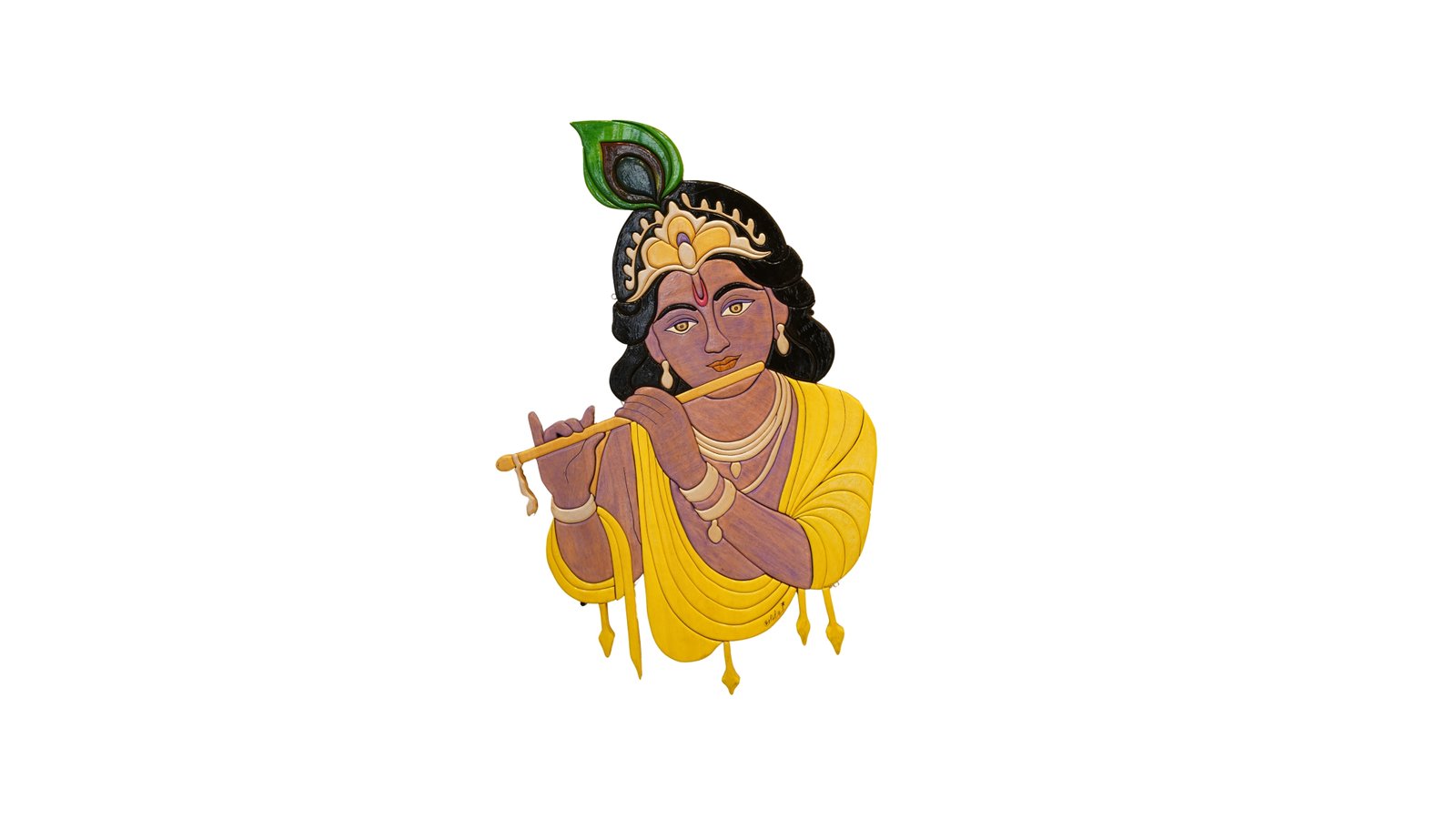 Lord Krishna with Flute – Divine Wooden Wall Art